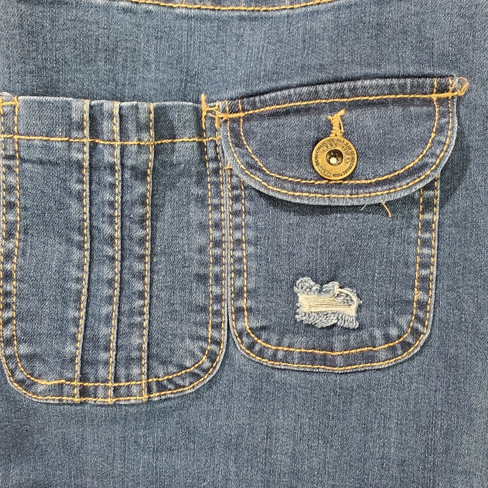 NWT Wax Jean Distressed Overall Cuffed Shorts Shortalls Size Small Blue Denim - Picture 7 of 13